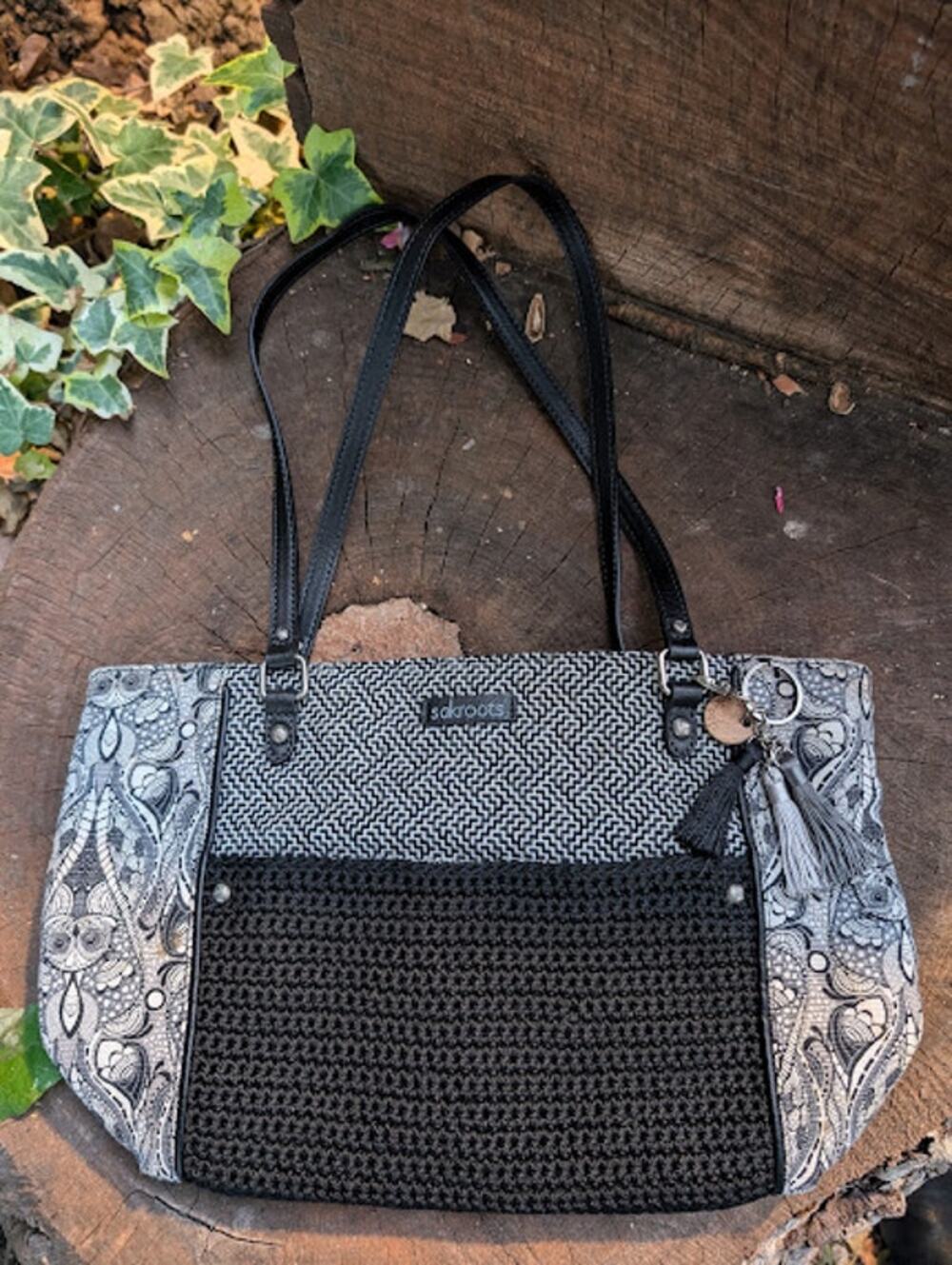 Sakroots print Metro Satchel Handbag black and white